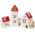 Floristik24 Set de maisons en bois décoratives rouges et blanches 13 cm, 6 pièces