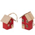 Set de 6 Maisons Suspendues Rouge en Bois Style Scandinave 7cm | Floristik24.fr
