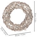 Couronne décorative en bois naturel et blanc Ø30 cm H9,5 cm | Floristik24.fr