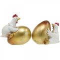 Floristik24 Poules déco avec oeuf de Pâques, poules de Pâques, oeuf doré, décoration Pâques H12/11cm lot de 2