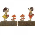 Hérisson aux champignons, figure d&#39;automne, paire de hérissons en bois jaune / orange H11cm L10 / 10,5cm lot de 2