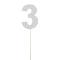 Floristik24 Chiffre anniversaire blanc „3 » sur tige L. 27 cm 10 p.