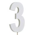 Floristik24 Chiffre anniversaire blanc „3 » sur tige L. 27 cm 10 p.