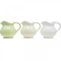 Floristik24 Vase déco, cruche avec anse en céramique vert, blanc, crème H14,5cm 3pcs