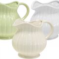 Floristik24 Vase déco, cruche avec anse en céramique vert, blanc, crème H14,5cm 3pcs