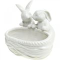 Floristik24 Lapins avec nid, décoration de table, nid de Pâques, décoration en porcelaine, bol décoratif blanc L15cm H11cm