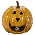 Citrouille en céramique avec visage et LED, 19 cm, jaune foncé | Floristik24.fr