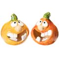Floristik24 Figurine décorative citrouille et porte-bougie chauffe-plat, visage amusant, décoration d'automne, 12 cm, lot de 2