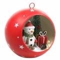 Boule de Noël à accrocher bonhomme de neige et LED rouge Ø14cm Pour piles
