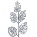 Floristik24 Plantes artificielles, décoration branche, déco feuille argent pailleté L36cm 10p