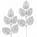 Floristik24 Plantes artificielles, décoration branche, déco feuille argent pailleté L36cm 10p