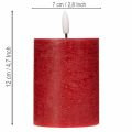 Bougie pilier LED en cire véritable rouge avec minuterie et lumière blanc chaud, 12 cm | Floristik24.fr