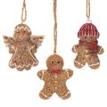 Floristik24 Lot de 3 figurines en pain d'épices décoratives à suspendre en résine 7 cm pour Noël