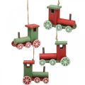 Floristik24 Locomotive décorations de sapin de Noël bois rouge, vert 8,5 × 4 × 7cm 4pcs