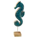Floristik24 Décoration maritime hippocampe sur pied bois de manguier turquoise 19,5cm