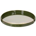 Floristik24 Plateau décoratif rond en métal vert avec bord doré, 30 cm