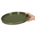 Plateau décoratif rond en métal vert avec bord doré, 30 cm | Floristik24.fr