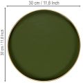 Plateau décoratif rond en métal vert avec bord doré, 30 cm | Floristik24.fr