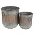 Floristik24 Bol décoratif avec anses, cache-pot, vase en métal argenté, aspect antique cuivré H31 / 24,5cm Ø29,5 / 22cm lot de 2