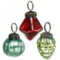 Floristik24 Mini mélange de boules de sapin de Noël, diamant / boule / cône, boules de verre aspect antique Ø3–3,5cm H4,5–5,5cm 9pcs