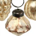 Floristik24 Mini mélange de boules de verre, diamant / boule / cône, décorations d&#39;arbres, aspect antique Ø3–3,5cm H4,5–5,5cm 9pcs