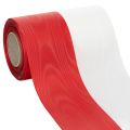 Floristik24 Ruban moiré pour couronne, ruban de deuil blanc et rouge, ruban décoratif 150 mm, ruban commémoratif à motif floral, taffetas d'acétate 25 m