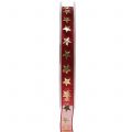 Floristik24 Ruban organza rouge foncé avec étoiles dorées 10mm 20m