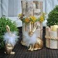 Floristik24 Lapin de Pâques avec boa à plumes Décoration de printemps Lapin Décoration de Pâques dorée