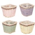 Set de 4 cache-pots carrés en bois avec doublure plastique 14cm | Floristik24.fr