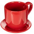 Floristik24 Tasse décorative rouge avec soucoupe intégrée en céramique 17 cm
