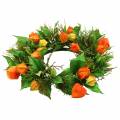 Couronne décorative artificielle physalis orange et verte Ø28cm | Floristik24.fr