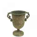 Floristik24 Coupe à planter, calice avec anses, vase en métal aspect antique Ø15,5cm H23,5cm