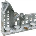 Village lumineux décoratif en métal, 67,5x20 cm, argenté vieilli | Floristik24.fr