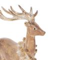 Figurine décorative cerf en résine, 28 cm, marron avec accents dorés et argentés, décoration intérieure de Noël | Floristik24.fr