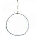 Floristik24 Bague avec perles, printemps, anneau décoratif, mariage, couronne à suspendre blanc Ø28cm 4pcs