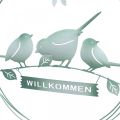 Décoration oiseau à suspendre, panneau de bienvenue, décoration métal pour printemps, décoration porte vert, blanc Ø27cm lot de 2