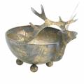 Floristik24 Bol avec tête de renne métal doré aspect antique Ø14cm