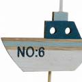 Floristik24 Bouchons déco bateau bois blanc bleu nature 8cm H37cm 24p