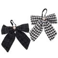 Floristik24 Lot de 2 nœuds en tissu à carreaux avec broche et attache, 24 cm, noir et blanc