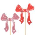 Floristik24 Lot de 12 Piques Décoratives en Bois avec Nœud 32 cm Rouge et Rose