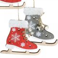 Floristik24 Paire de patins à glace à accrocher, décoration hiver, pendentif Noël, décoration en bois rouge/gris L50cm 4pcs