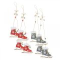 Floristik24 Paire de patins à glace à accrocher, décoration hiver, pendentif Noël, décoration en bois rouge/gris L50cm 4pcs