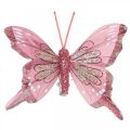 Floristik24 Papillons déco avec pince, papillons en plumes rose 4,5–8cm 10pcs