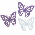 Floristik24 Décoration de table papillon en feutre violet blanc assorti 3,5x4,5cm 54 pièces