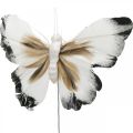 Floristik24 Papillon déco, décoration printanière, mite sur fil marron, jaune, blanc 6×9cm 12pcs