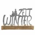 Floristik24 Décoration de table &quot;Heure d&#39;hiver&quot;, métal, bois de manguier, argent 33×22cm