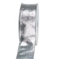 Floristik24 Ruban cadeau argent avec bord en fil de fer 40mm 25m