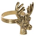 Floristik24 Lot de 4 ronds de serviette en métal doré avec tête de cerf, diamètre 6 cm