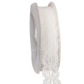 Floristik24 Ruban décoratif en coton motif dentelle en rouleau 25 mm x 10 m blanc