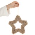 Étoile décorative suspendue en fausse fourrure beige 21 cm | Floristik24.fr